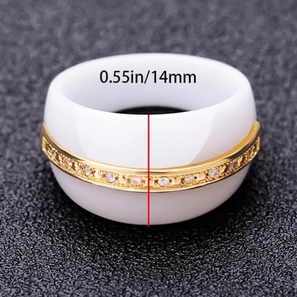 Modern White Ceramic Band Ring With Zircon accents. - Picture 3 of 3